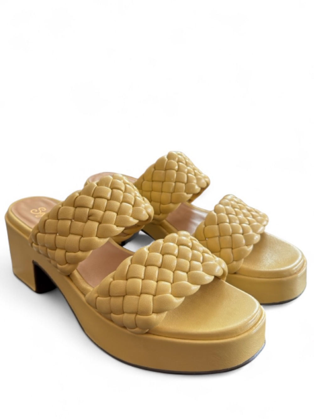 Seychelles Novelty Leather Butter Yellow Weave Strap Sandals Size US 8.5 Women’s